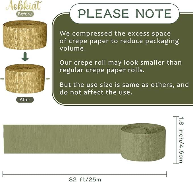 AOBKIAT Baby Shower Decorations,Sage Green Streamers Party Decorations,5 Rolls Crepe Paper for Boho Wedding,Bachelorette,Birthday,Woodland Baby Shower,Christmas,New Year