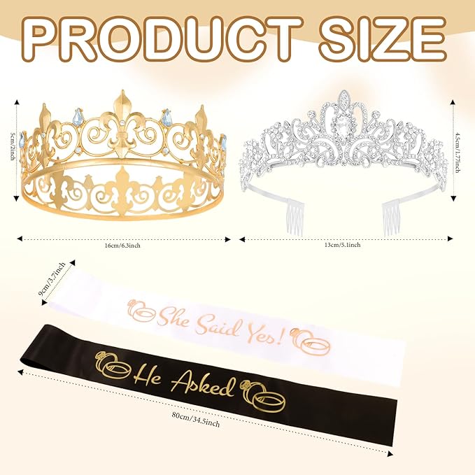 He Asked & She Said Yes Decorations Engagement Party Decorations Crown Sash Set He Asked & She Said Yes Decor Just Engaged Sash Tiara Decorations Engaged Sign for Home Outdoor