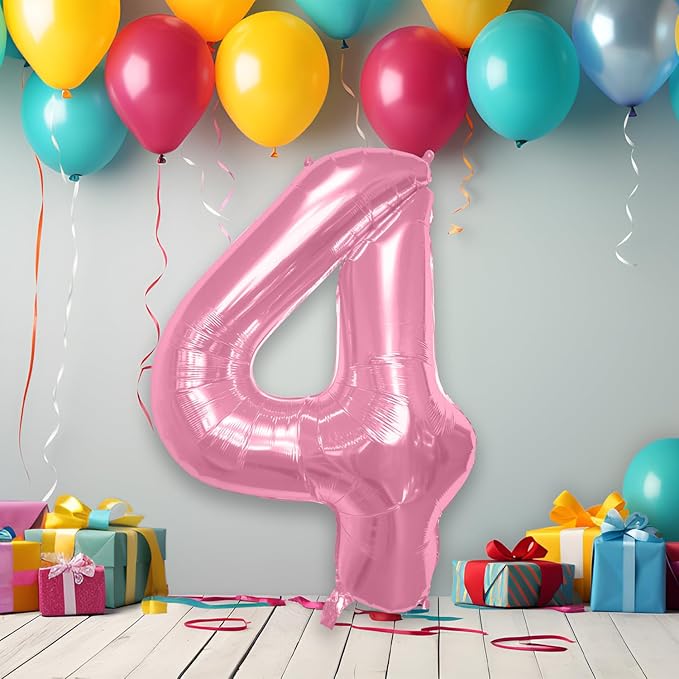 40 Inch Large Pink Number Celebration and Decoration Balloon for Birthday Parties, Graduations, Anniversaries, Weddings, Photo Shoots, Special Events - Helium Foil Mylar (Pink Number 4)