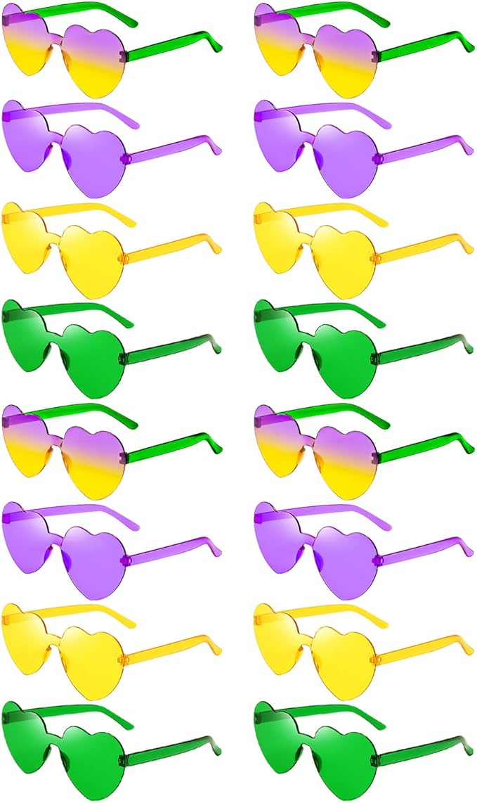 16 Heart Rimless Sunglasses Retro Colored Party Glasses Bulk Gradient Transparent Fun Eyeglasses for Unisex Adult