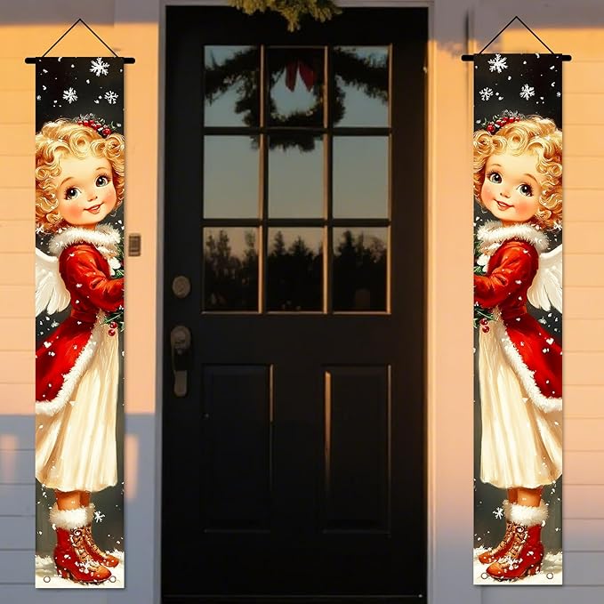 Nuxovilar Christmas Decorations Outdoor Yard Front Porch Sign Set, Snowman with Gold Red Ornaments Door Banners for Front Door, Hanging Xmas Decor for Home Indoor Outdoor Wall Yard