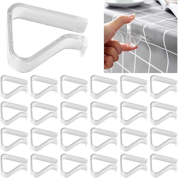 24 Pieces Transparent Clear Tablecloth Clips, Plastic Table Cloth Clips，Windproof Table Cover Holder Clamps，Table Cloth Holder for Christmas Home Wedding Party Indoor Outdoor Camping Picnic (Large)