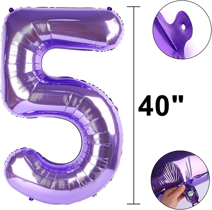 40 Inch Balloons 5 Number Purple Helium Foil 5 15 25 2025 Balloons Large Number Balloon for Boys Girls Birthday Party Wedding Anniversary Decorations Supplies
