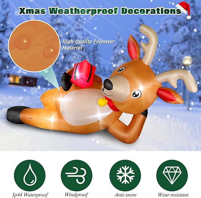 12 FT Giant Christmas Inflatable Reindeer Outdoor Decorations, Large Blow Up Reindeer with Gift Box Decor, Built-in LED Lights, Rapidly Inflate for Yard Lawn Party Holiday Garden Xmas Decorations