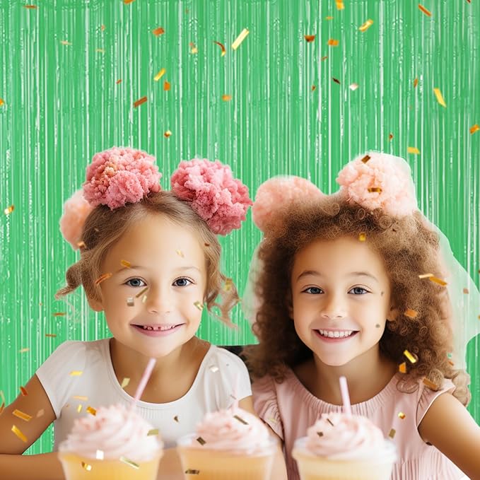 2 Pack Foil Fringe Backdrop - Pastel Light Green Shiny Tinsel Curtains for Party Decoration/Photo Booth Props - 3.3x6.6 FT Metallic Foil Backdrop for Birthday, Wedding, Graduation, Christmas
