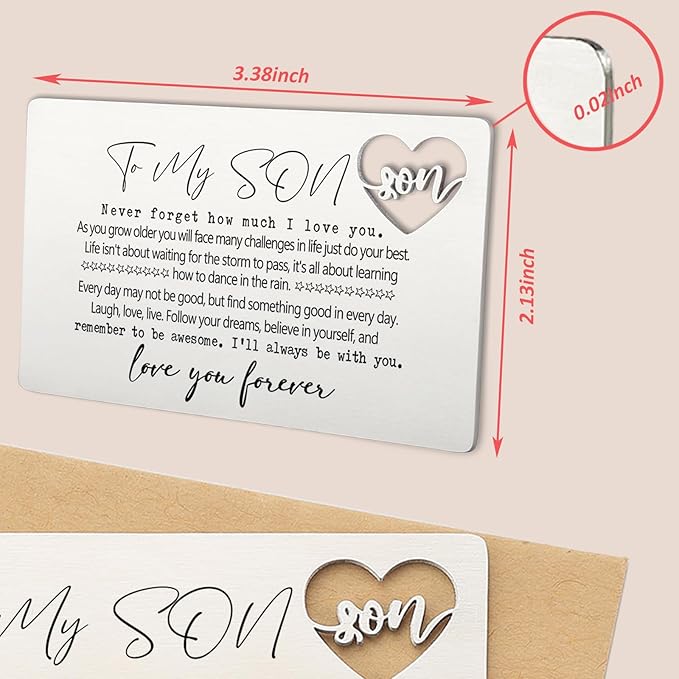 YODOCAMP To My Son Wallet Insert Card from Mom and Dad, Engraved Inspirational Keepsake with Loving Message, Sentimental Gift for Boys or Men, Birthday Graduation Encouragement Card Alternative QBK01