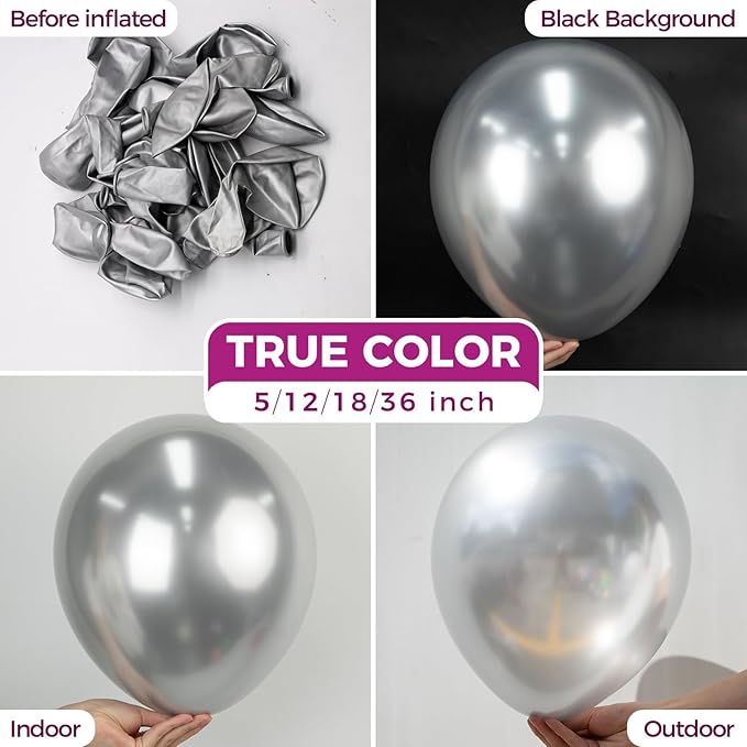 Bezente Metallic Silver Balloons 18 Inch - 30 Pack Large Thick Silver Balloons Big Round Chrome Silver Latex Balloons for Wedding Bridal Shower Birthday Party Decorations