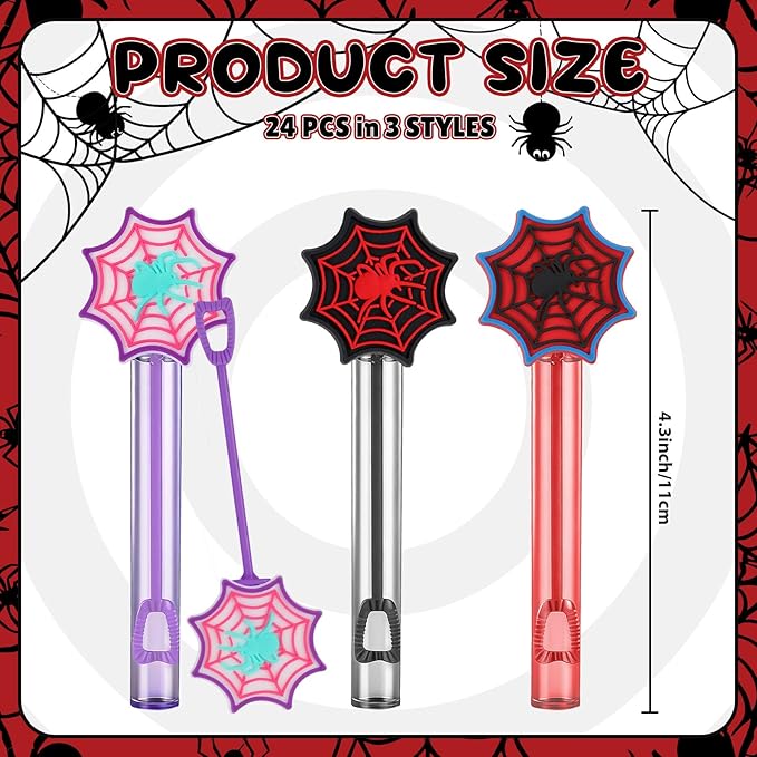 Jenaai 24 Spider Web Bubble Wands Spider Bubble Wand Party Favors for Summer Activity Cartoon Birthday Gifts Prizes Carnival Goody Bag Stuffers Wedding Supplies