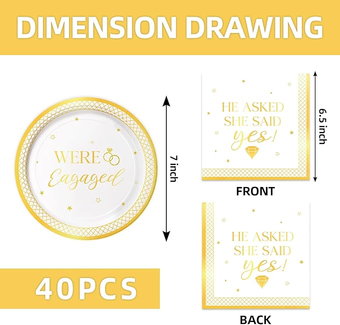 40Pcs Engagement Birthday Party Plates and Napkins She Said Yes for Women Men Wedding Birthday Party Bridal Tableware Engagement Supplies Decorations