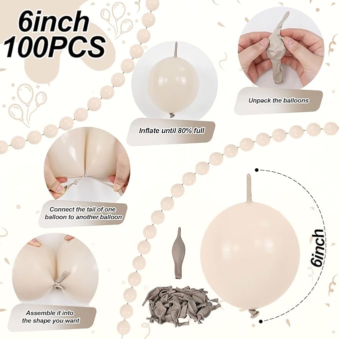 Beige Quick Link Balloons - 60PCS Linking Balloons for Wedding, Birthday, Baby Shower, Engagement, Graduation Party Decorations (10inch)