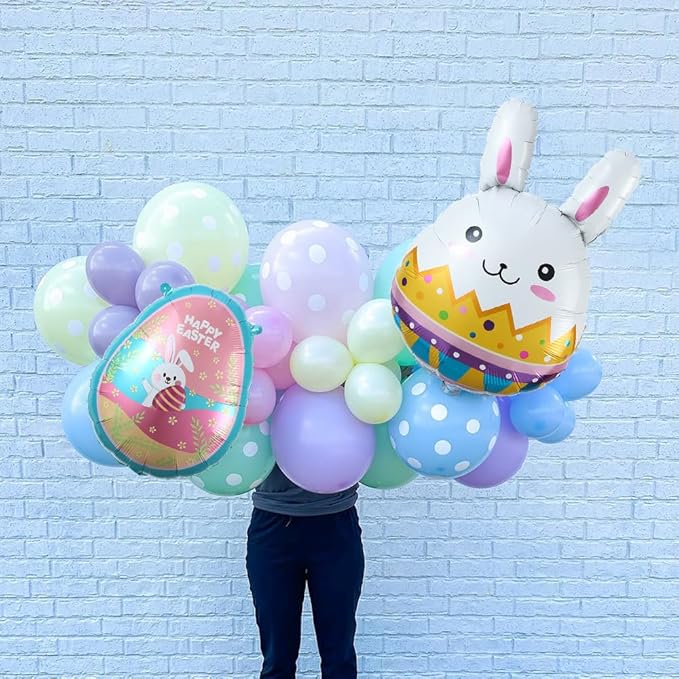 157Pcs Easter Balloon Garland Arch Kit, Assorted Macaron Color Pastel Polka Dot Balloons Rabbit Egg Carrot Foil Balloon for Easter Birthday Baby Shower Bunny Party Decoration Supplies