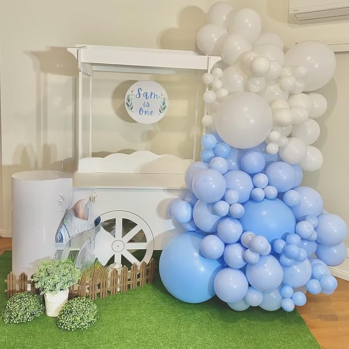 Blue and White Balloon Arch Kit, 100pcs Light Blue White Balloon Garland Kit with Different Sizes Balloons, Baby Blue Pastel Blue White Balloons for Baby Shower Wedding Birthday Party Decorations