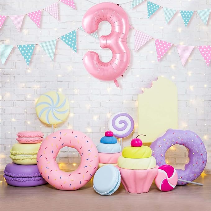Number 3 Balloon 40 Inch Pink Number Balloon Foil Mylar Alphabet Balloon for Birthday Wedding Baby Shower Party Large Number Balloon