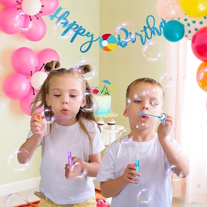 AMFZON 24Pcs Pool Beach Party Favors Bubble Wands for Kids, Beach Ball Summer Mini Bubbles Wand Toys, Pool Birthday Party Supplies Decorations Goodie Gift Bag Stuffers Pinata Classroom Prizes
