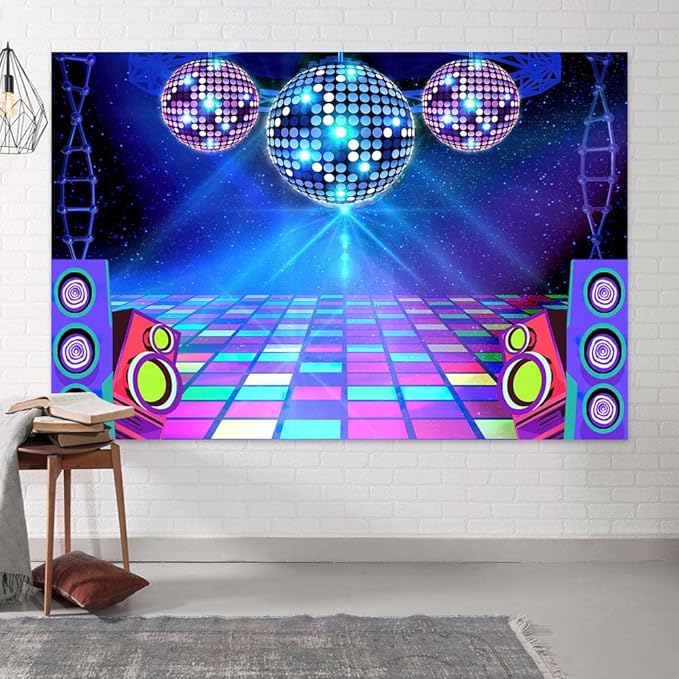 Disco Backdrop 5X3ft Retro Glow Party 70s 80s 90s Theme Stage Dance Background Disco Party Decoration Disco Ball Banner Dance Backdrop for Birthday Party Prom Portrait Photo Props Polyester, Green