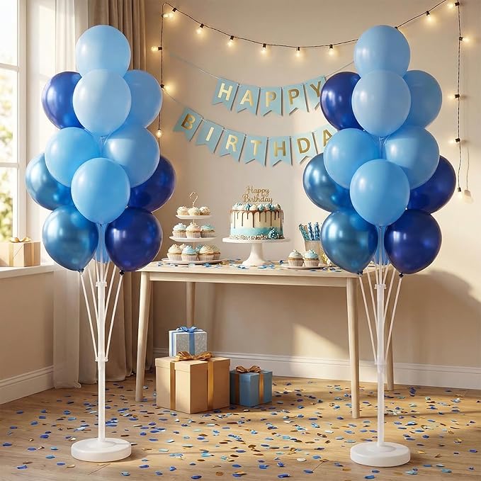 Balloon Sticks with Base for Floor or Table,Metallic Pearl Baby Blue 10inch Balloon Column Stand Kit with Balloons,Base&Pole,Backdrop Decoration for Party Wedding Baby Shower Birthday Graduation