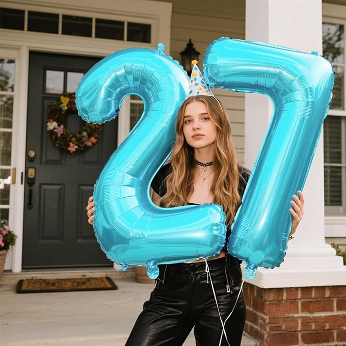 40 Inch Light Blue Number 27 Digital Balloon,Jumbo Mylar Foil Helium Balloon for 27 Balloons for Birthday Party,Wedding Anniversary Party Decorations