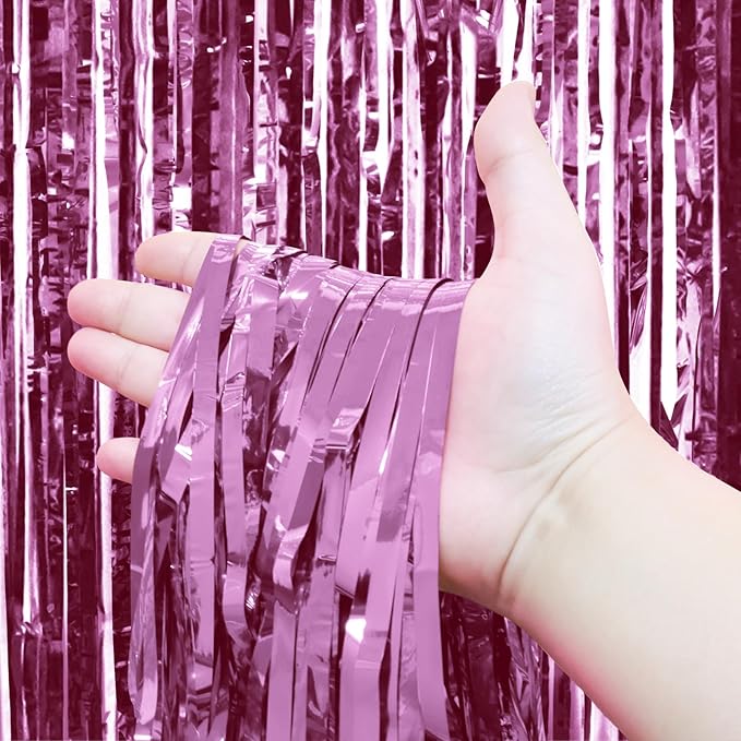 Homiest 3 Pack Pink Tinsel Backdrop, 3.3x6.6 FT Metallic Tinsel Foil Fringe Curtains Party Decorations, Birthday Door Streamers for Baby Shower Wedding, Photo Booth Props Background Wall Decor
