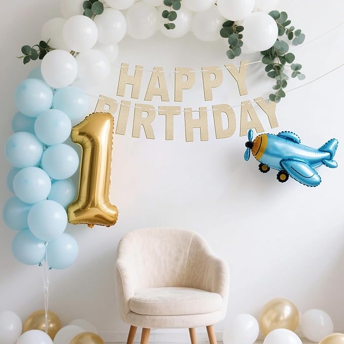 Happy Birthday Banner Gold Glitter Banner for Women and Men - Birthday Party Hanging Decorations (gold)