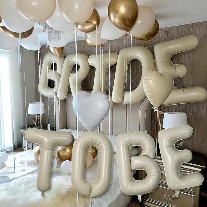 40 Inch Beige BRIDE TO BE Foil Balloons, Gaint Cream Bride Balloon Bachelorette Party Decorations, Large Ivory BRIDE TO BE Mylar Balloon Letter Banner for Engagement Bridal Shower Sign Hen Party Decor