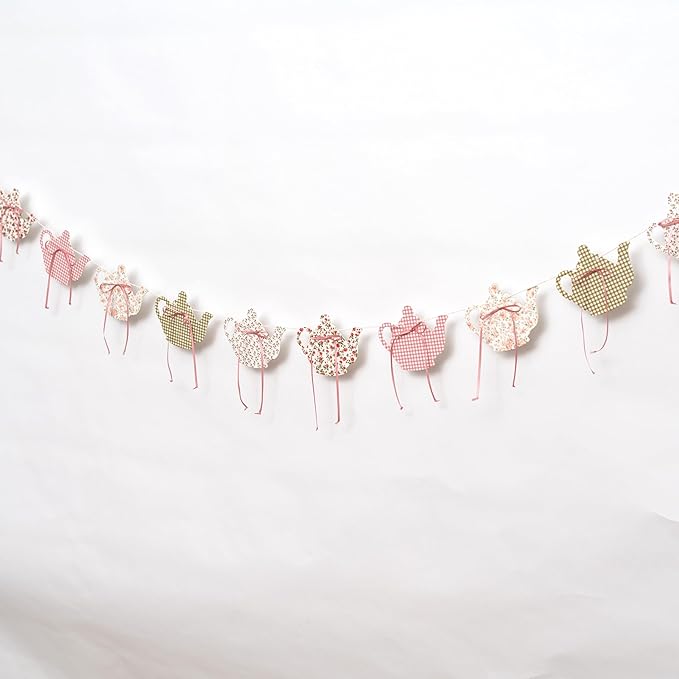 Tea Party Decoration Banner Vintage Garden Teapot Decor, Floral and Gingham Pattern Tea Cup Banner,Tea Party Supplies for Girls, Princesses, Parties, Bridal Showers, Birthday Decor