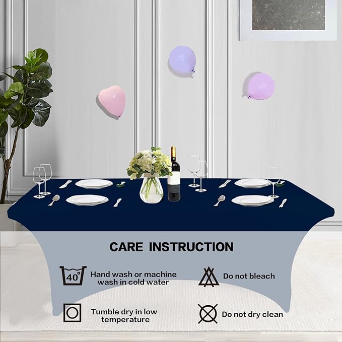 IVAPUPU 2 Pack 8FT Table Cloth for Rectangular Fitted Events Stretch Jean Blue Covers Washable Table Cover Spandex Tablecloth Protector for Party, Wedding, Cocktail, Banquet, Festival