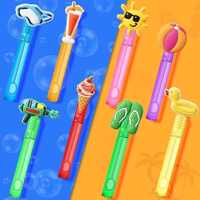 AMFZON 24Pcs Pool Beach Party Favors Bubble Wands for Kids, Beach Ball Summer Mini Bubbles Wand Toys, Pool Birthday Party Supplies Decorations Goodie Gift Bag Stuffers Pinata Classroom Prizes