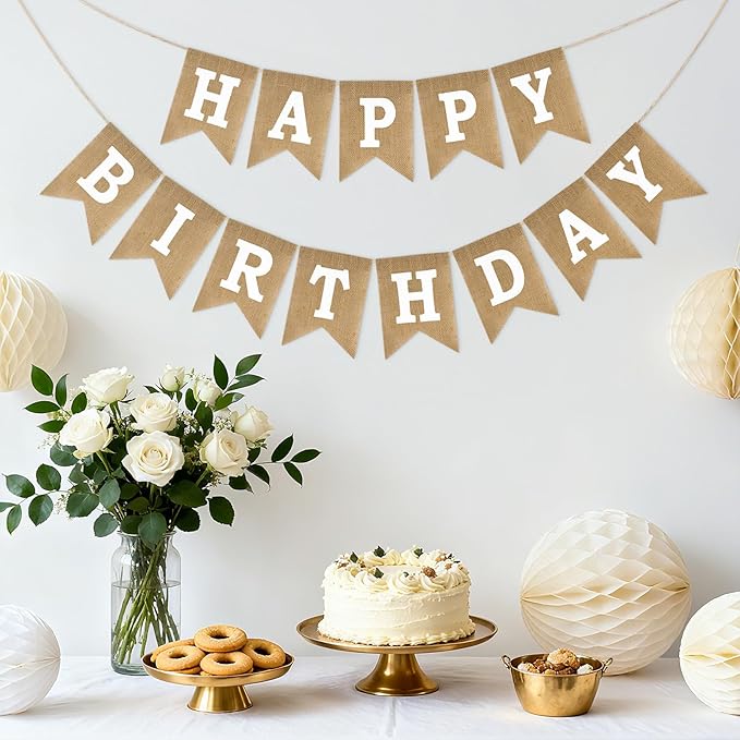 Anwyll Happy Birthday Banner - NO DIY Burlap Happy Birthday Banner Sign Happy Birthdays Party Decoration Happy Birthdays Banners Bunting for Women Men Girl Boy Celebration Party Backdrops (Brown)