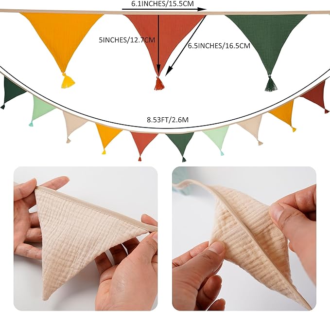 Fabric Bunting Banner, 2 Pack Handmade Neutral String Banner with Tassel Each 8.5 ft 10 Flags Nursery Wall Hanging Wedding Birthday Home Baby Shower Party Decoration Bunting (Pink Candy 2 Packs)