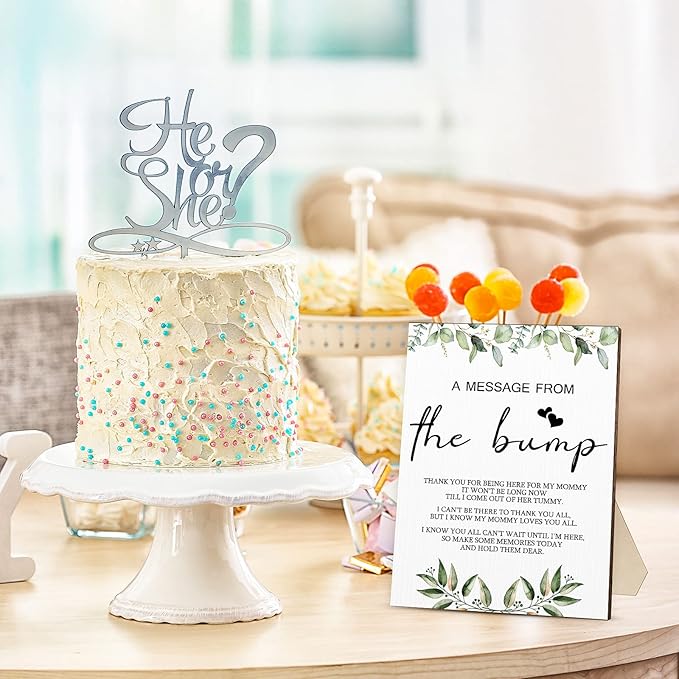 Roowest Cool Baby Shower Tabletop Decoration a Message from the Bump Wooden Baby Shower Games Sign Greenery Cute Gender Reveal Party Thank You Sign, 11.2 x 8.66 Inches(Greenery)
