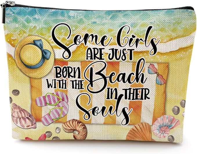 Funny Beach Gifts for Women Cosmetic Bag Vacation Ocean Beach Themed Gift for Her Nurse Sister Mom Aunt Makeup Bag Girls Trip Gifts Travel Stuff Necessities Birthday Christmas Friendship
