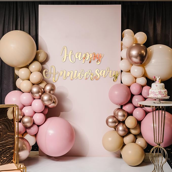 Frienda Happy Anniversary Sign Gold Mirror Acrylic Backdrop Decal Sign for Wedding Anniversary Birthday Party Decoration, Peel off The Acrylic Film