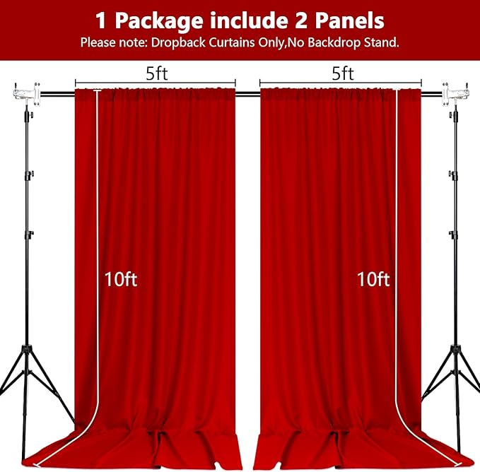 MEETSKY Red Backdrop Curtains for Party Christmas Day Wedding Ceremony Red Curtains Fabric Photography Backdrop Drapes for Birthday Party Baby Shower,5ft x 10ft,2 Panels