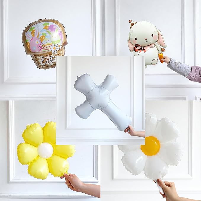 Easter Decorations Indoor Outdoor, 160Pcs Rainbow Pastel Eatser Balloons Arch Garland Kit with Cross Bunny Daisy Foil Balloons for Rabbit Theme Spring Decoration