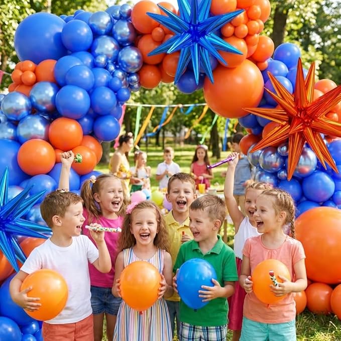 Blue and Orange Balloon Arch Kit, 151Pcs Royal Blue Metallic Blue Orange Balloon Garland kit, Different Size Balloons for Girl Birthday Anniversary Baby Shower Graduation Party Decorations