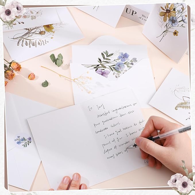 Blank Cards and Envelopes, 40 Pack Blank Note Cards 4x6 in Elegant Floral Greeting Card with Sealing Stickers, Note Card Stationary Set for Birthday, Wedding, Easter All Occasions (10 Designs)