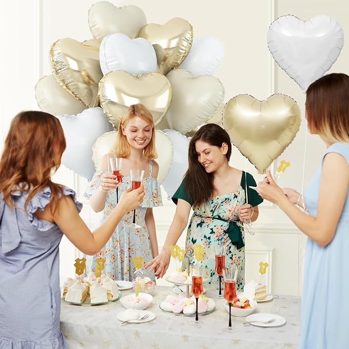 Cream White Heart Balloons,12Pcs Sand White Gold Heart Shaped Foil Balloons,18Inch Beige Helium Polyester Film Balloon for Boho Baby Shower Birthday Bridal Shower Wedding Party Decorations