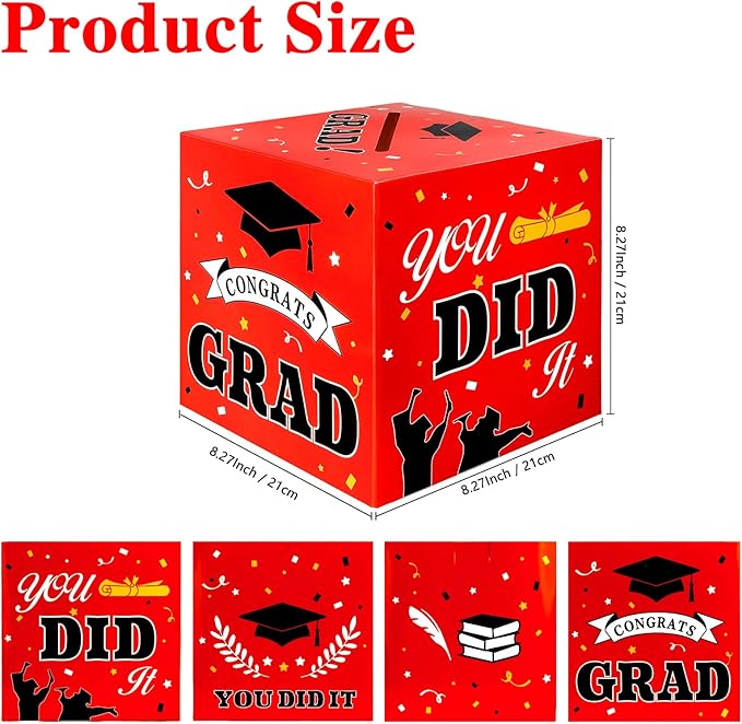 Graduation Card Box, 2025 Graduation Party Decorations, Red Black Graduations Card Holder, Foldable Cardboard Decoration Congrats Grad Card Gift Box Class of 2025 for Graduations Party Favors Supplies