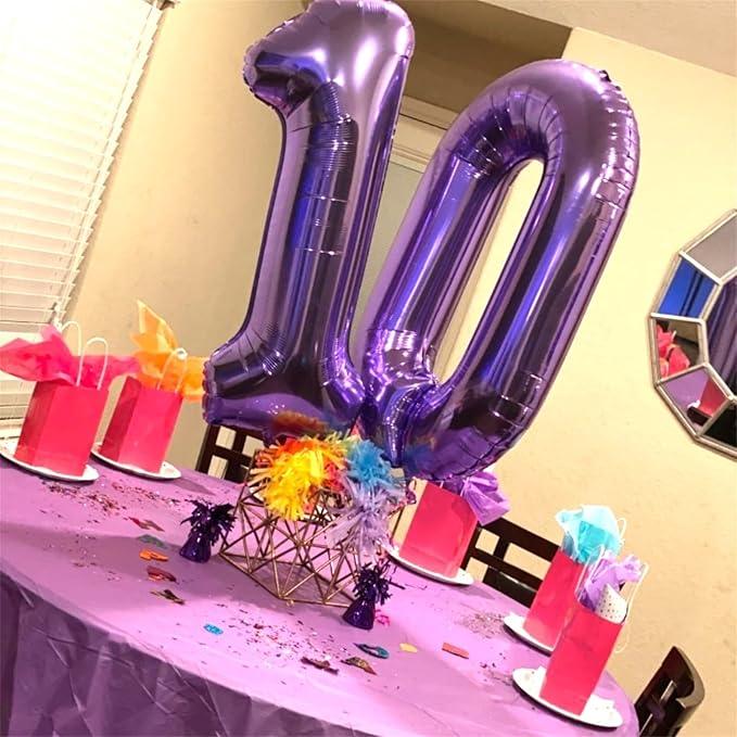 Purple Number 70 Birthday Balloons, 40 Inch Large Purple Mylar Foil Number 7 & 0 Balloons for Women, 70th Birthday Balloons for 70 Year Old Anniversary Birthday Party Decorations Supplies