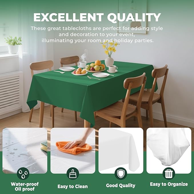 6 Pack Premium Disposable Plastic Tablecloth 54" x 108" Party Table Cloths Disposable for 6 to 8 Foot Tables Indoor or Outdoor Birthdays Weddings Christmas Buffet Table (Dark Green)