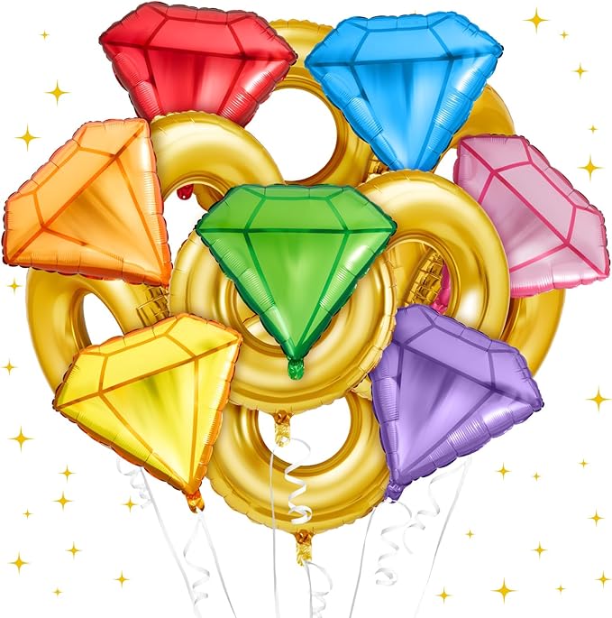 15 Pack Gold Ring and Chaos Gem Birthday Party Balloon Set Cartoon Characters Themed Party Decor Foil Large Balloons for Cartoon Carnival Theme Birthday Decorations