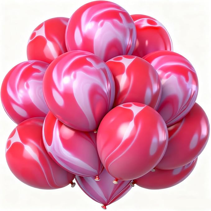 Pink Marble Balloons Red Hot Pink Balloons Marble Agate Latex 12 Inch 50PCS Pink Tie Dye Balloons Swirl for Birthday Party Christmas Decorations Valentine Day Wedding Festival