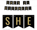 Andaz Press Faux Gold Glitter on Black Birthday Party Banner Decorations, She's 21 Bitches!, Approx 5-Feet, 1-Set, 21st Birthday Milestone Colored Hanging Pennant Decor