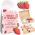52 Pcs Strawberry Baby Shower Advice and Wishes Cards Box Set, 50 Strawberry Double Sided Advice Cards with Wooden Keepsake Box for Parents To Be, Pink Well Wishes Box for Baby Shower Birthday Party