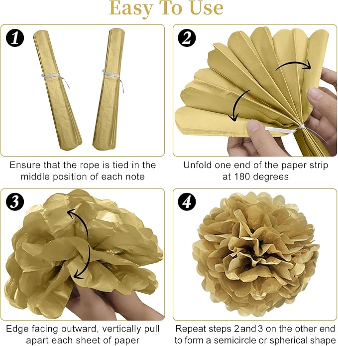 Happy Anniversary Decorations Kit - Black Gold Wedding Party Supplies - Large Banner, Backdrop, Table Centerpieces, Hanging Swirl, Paper Pompoms Decors