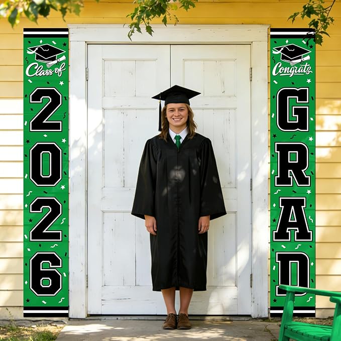 2026 Graduation Decorations,Congrats Grad Banner Backdrop for Class of 2026 Decorations- Green Graduation Party Decorations