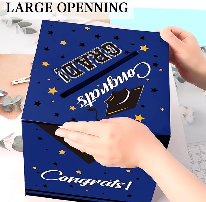Graduation Card Box, Graduation Party Decorations 2025, Blue Graduation Box, Graduation Card Holder, Foldable Cardboard Congrats Grad Card Gift Box for Graduation Party Supplies Party Favors