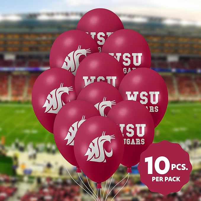 Washington State Cougars Balloons 10 Pack 11" Official Licensed Logos, Helium Quality Latex Balloons, Perfect for College Football Team Celebration, Decorated Front and Back by Westrick