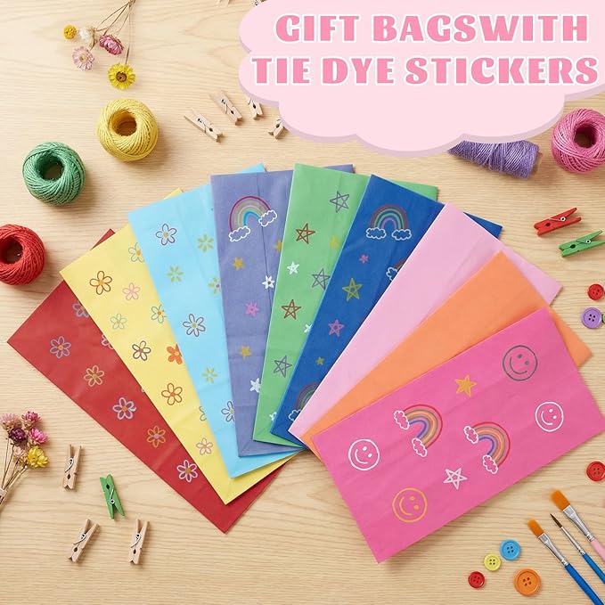 woric 36PCS Colorful Party Favor Bags with Stickers, 9 Colors Small Gift Bags Self Stand Rainbow Goodie Bag for Kids, Baby Shower, Wedding Birthday Party Favor Supplies