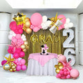 Pink Graduation Balloon Garland Arch Kit 122PCS with Graduation Star Certificate Letter Mylar Foil Balloons for Graduate Class of 2026 Grad Prom party Decorations Supplies (Hot Pink White)